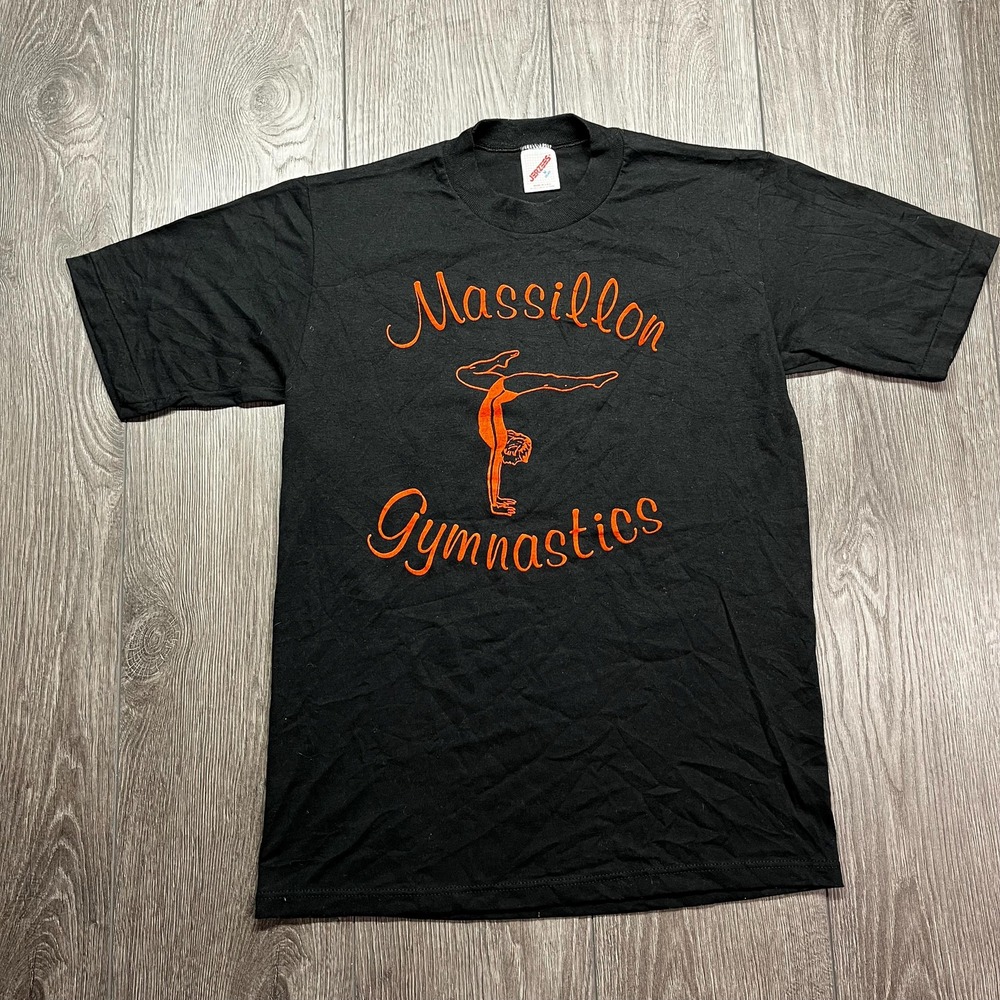 Vintage 1980s Massillon Gymnastics Shirt Medium Black Graphic Single Stitch Thin